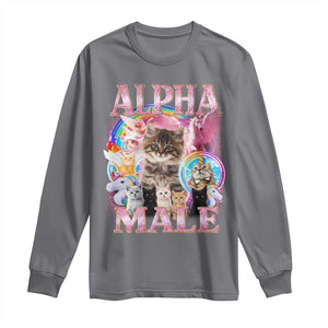 Alpha Male Cat Long Sleeve Shirt Funny Rainbow Kitten Meme Bootleg TS11 Charcoal Print Your Wear