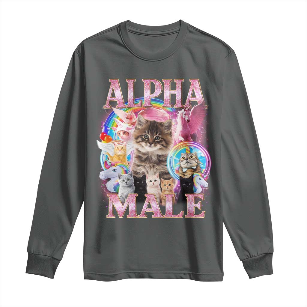 Alpha Male Cat Long Sleeve Shirt Funny Rainbow Kitten Meme Bootleg TS11 Dark Heather Print Your Wear
