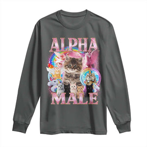 Alpha Male Cat Long Sleeve Shirt Funny Rainbow Kitten Meme Bootleg TS11 Dark Heather Print Your Wear