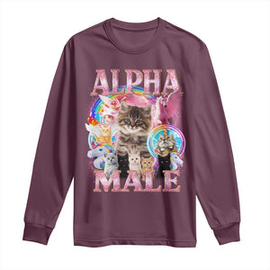 Alpha Male Cat Long Sleeve Shirt Funny Rainbow Kitten Meme Bootleg TS11 Maroon Print Your Wear
