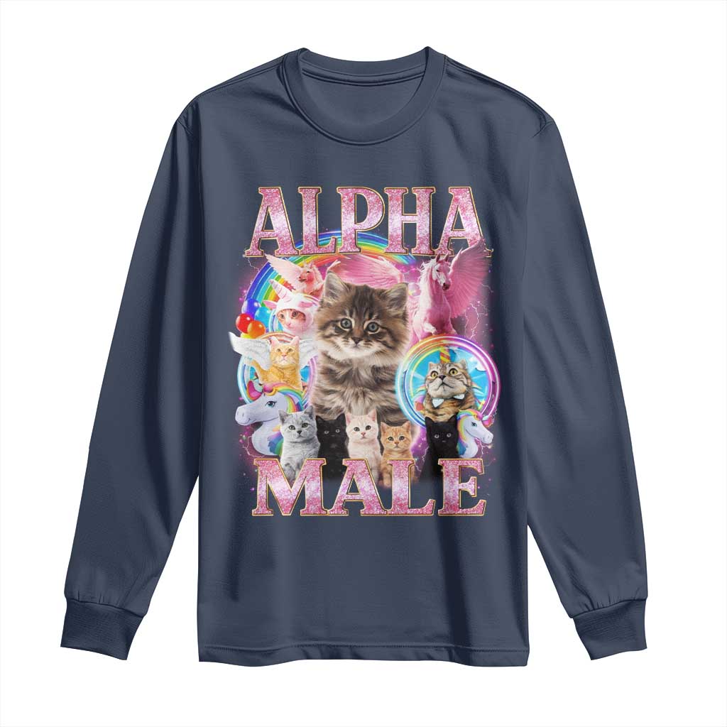 Alpha Male Cat Long Sleeve Shirt Funny Rainbow Kitten Meme Bootleg TS11 Navy Print Your Wear