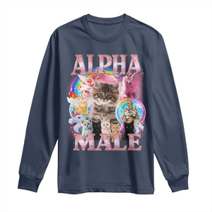 Alpha Male Cat Long Sleeve Shirt Funny Rainbow Kitten Meme Bootleg TS11 Navy Print Your Wear