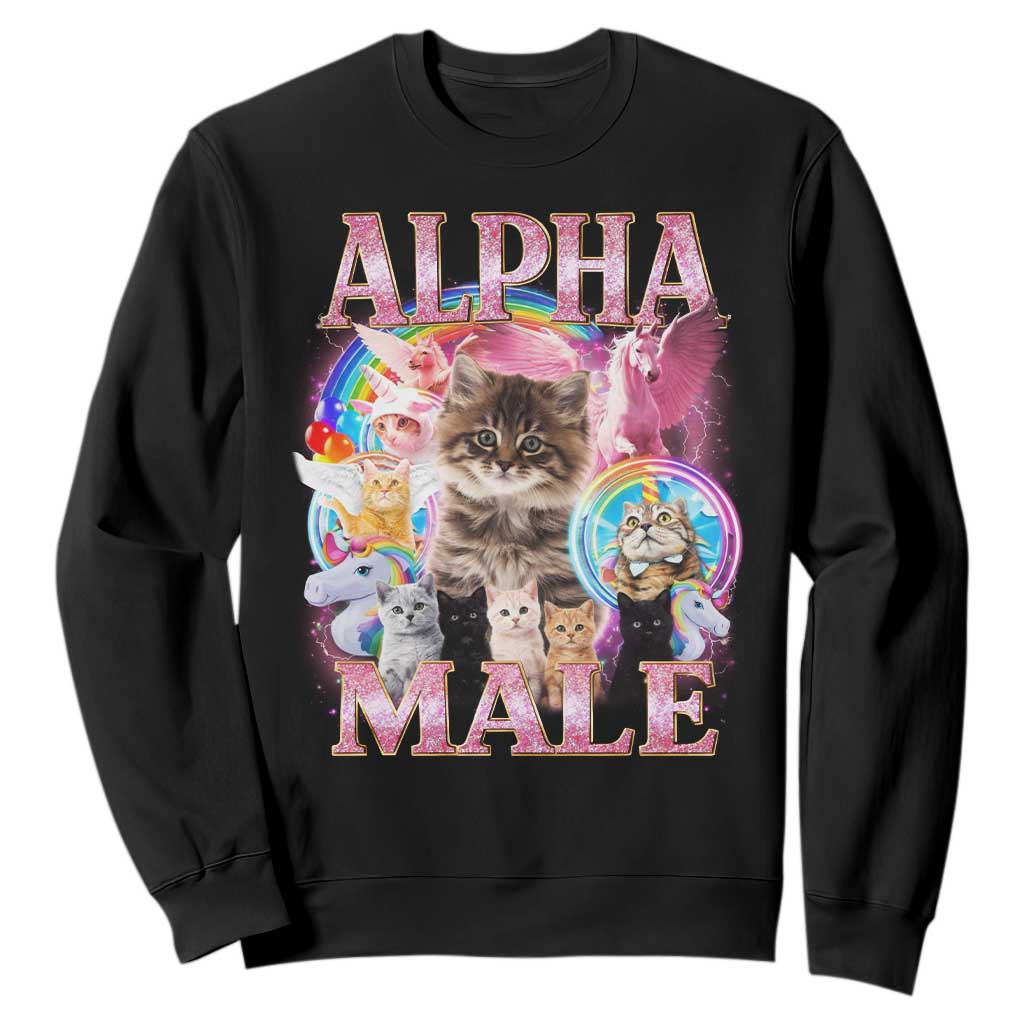 Alpha Male Cat Sweatshirt Funny Rainbow Kitten Meme Bootleg TS11 Black Print Your Wear