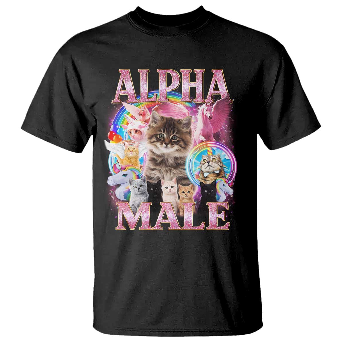 Alpha Male Cat T Shirt Funny Rainbow Kitten Meme Bootleg TS11 Black Print Your Wear