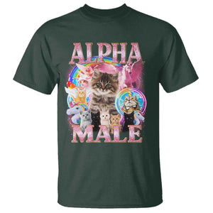 Alpha Male Cat T Shirt Funny Rainbow Kitten Meme Bootleg TS11 Dark Forest Green Print Your Wear