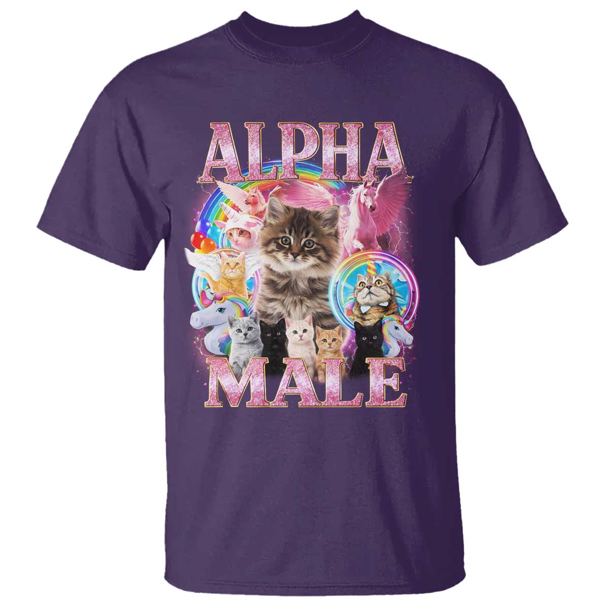 Alpha Male Cat T Shirt Funny Rainbow Kitten Meme Bootleg TS11 Purple Print Your Wear