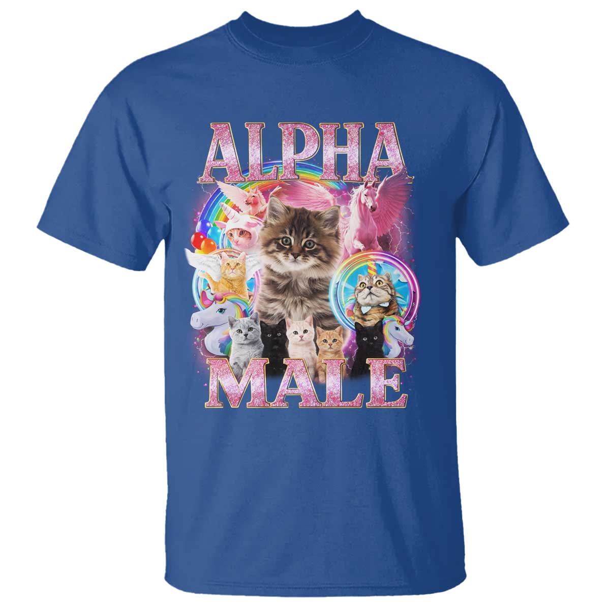 Alpha Male Cat T Shirt Funny Rainbow Kitten Meme Bootleg TS11 Royal Blue Print Your Wear