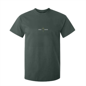 Jesus Saves T Shirt For Kid Cross Subtle Christian Minimal Religious Faith TS11 Dark Forest Green Print Your Wear