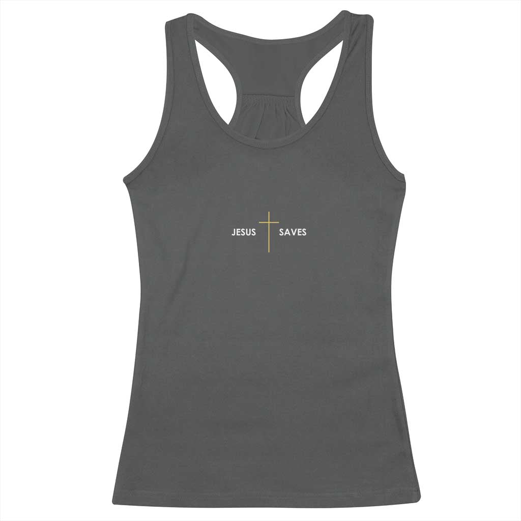 Jesus Saves Racerback Tank Top Cross Subtle Christian Minimal Religious Faith TS11 Dark Heather Print Your Wear