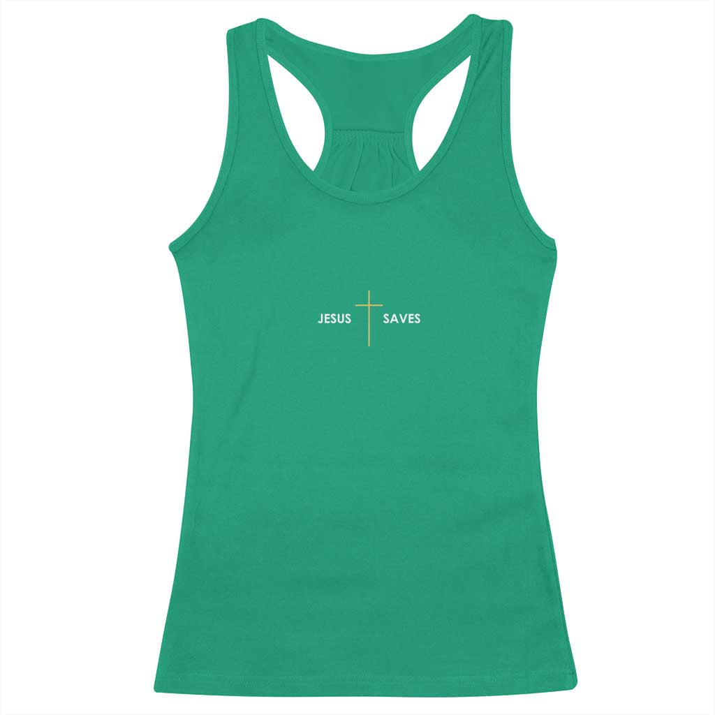Jesus Saves Racerback Tank Top Cross Subtle Christian Minimal Religious Faith TS11 Irish Green Print Your Wear