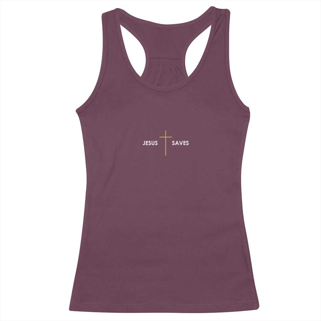 Jesus Saves Racerback Tank Top Cross Subtle Christian Minimal Religious Faith TS11 Maroon Print Your Wear