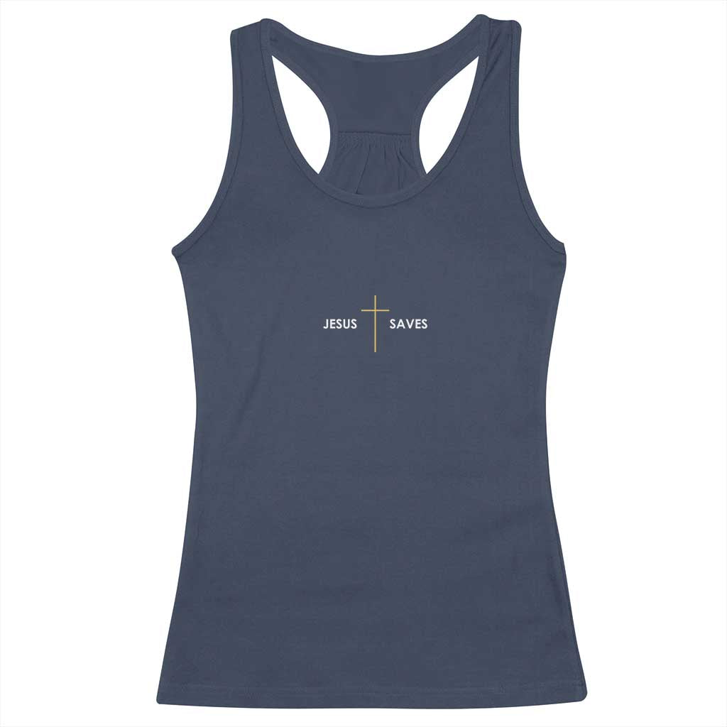 Jesus Saves Racerback Tank Top Cross Subtle Christian Minimal Religious Faith TS11 Navy Print Your Wear