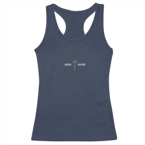 Jesus Saves Racerback Tank Top Cross Subtle Christian Minimal Religious Faith TS11 Navy Print Your Wear