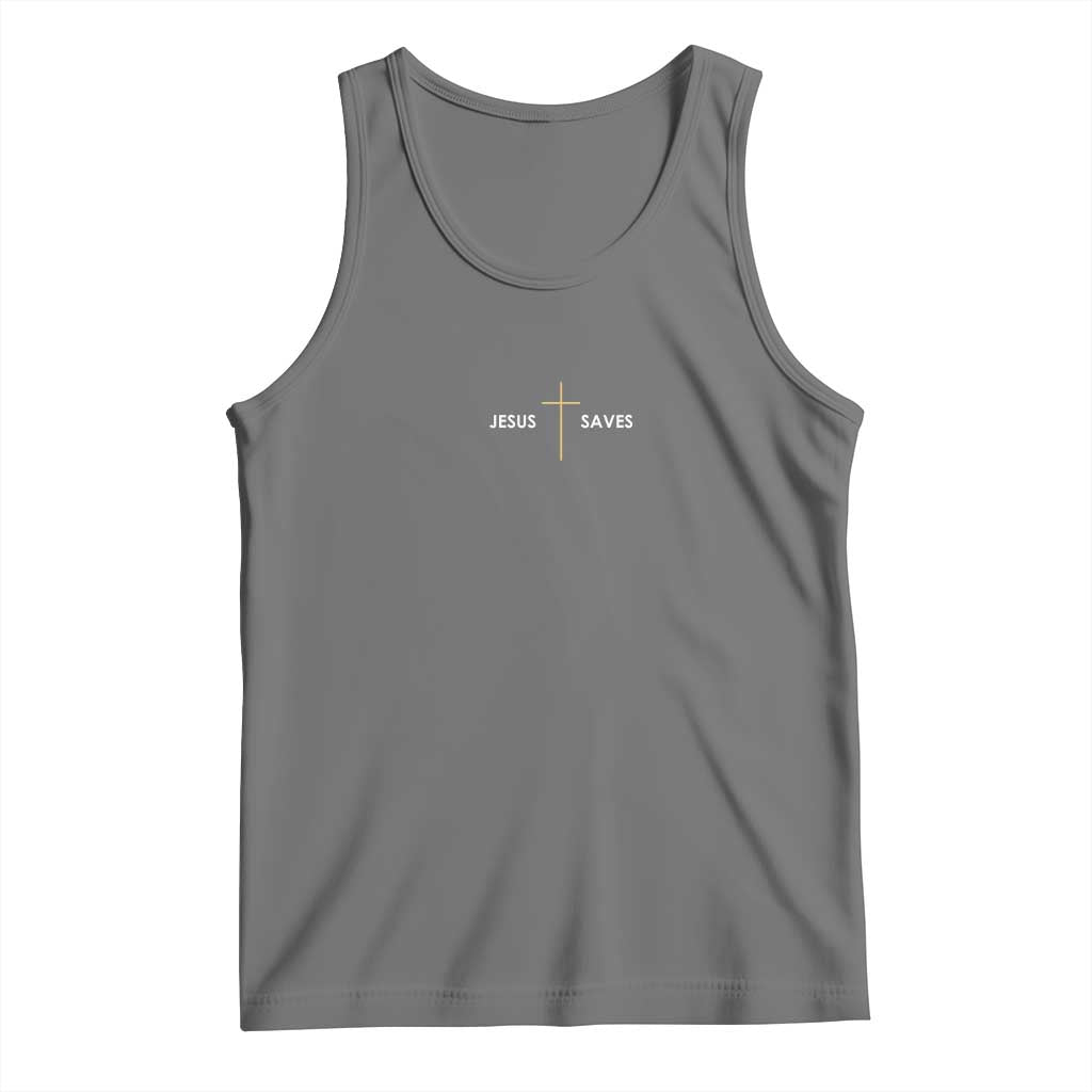 Jesus Saves Tank Top Cross Subtle Christian Minimal Religious Faith TS11 Black Heather Print Your Wear