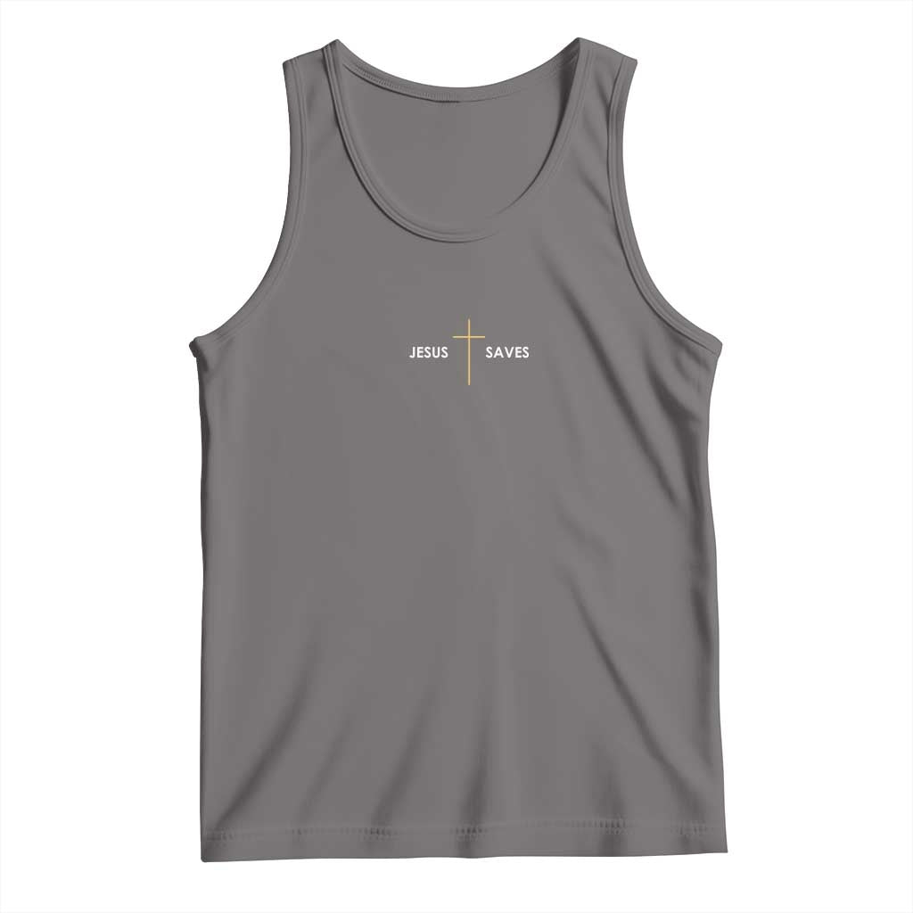 Jesus Saves Tank Top Cross Subtle Christian Minimal Religious Faith TS11 Deep Heather Print Your Wear