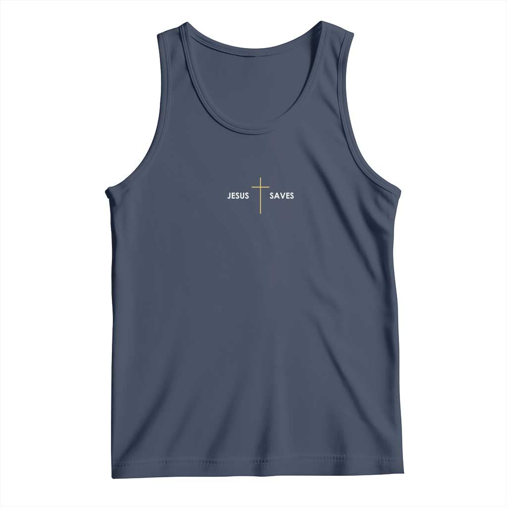 Jesus Saves Tank Top Cross Subtle Christian Minimal Religious Faith TS11 Navy Print Your Wear