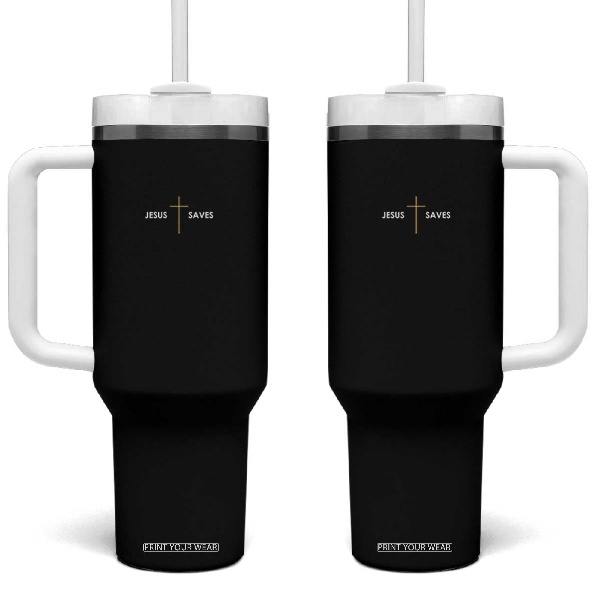 Jesus Saves Tumbler With Handle Cross Subtle Christian Minimal Religious Faith TS11 One Size: 40 oz Black Print Your Wear