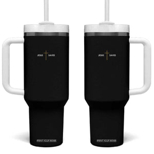 Jesus Saves Tumbler With Handle Cross Subtle Christian Minimal Religious Faith TS11 One Size: 40 oz Black Print Your Wear