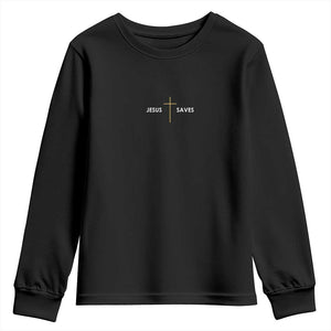 Jesus Saves Youth Sweatshirt Cross Subtle Christian Minimal Religious Faith TS11 Black Print Your Wear