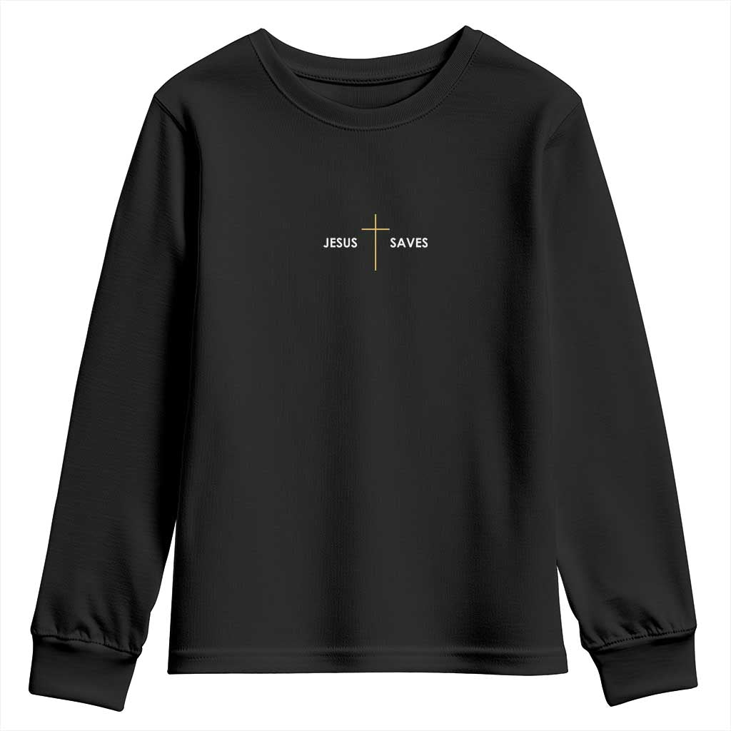 Jesus Saves Youth Sweatshirt Cross Subtle Christian Minimal Religious Faith TS11 Black Print Your Wear