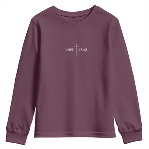 Jesus Saves Youth Sweatshirt Cross Subtle Christian Minimal Religious Faith TS11 Maroon Print Your Wear