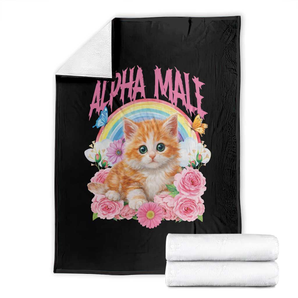 Alpha Male Funny Cat Throw Blanket Vintage 90s Kitten Rainbow Floral Butterflies TS11 Black Print Your Wear