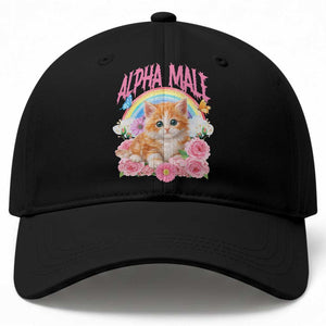 Alpha Male Funny Cat Baseball Cap Vintage 90s Kitten Rainbow Floral Butterflies TS11 Print Your Wear