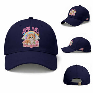 Alpha Male Funny Cat Baseball Cap Vintage 90s Kitten Rainbow Floral Butterflies TS11 Baseball Cap Universal Fit Dark Blue Print Your Wear