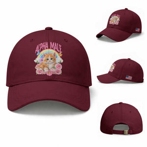 Alpha Male Funny Cat Baseball Cap Vintage 90s Kitten Rainbow Floral Butterflies TS11 Baseball Cap Universal Fit Maroon Print Your Wear