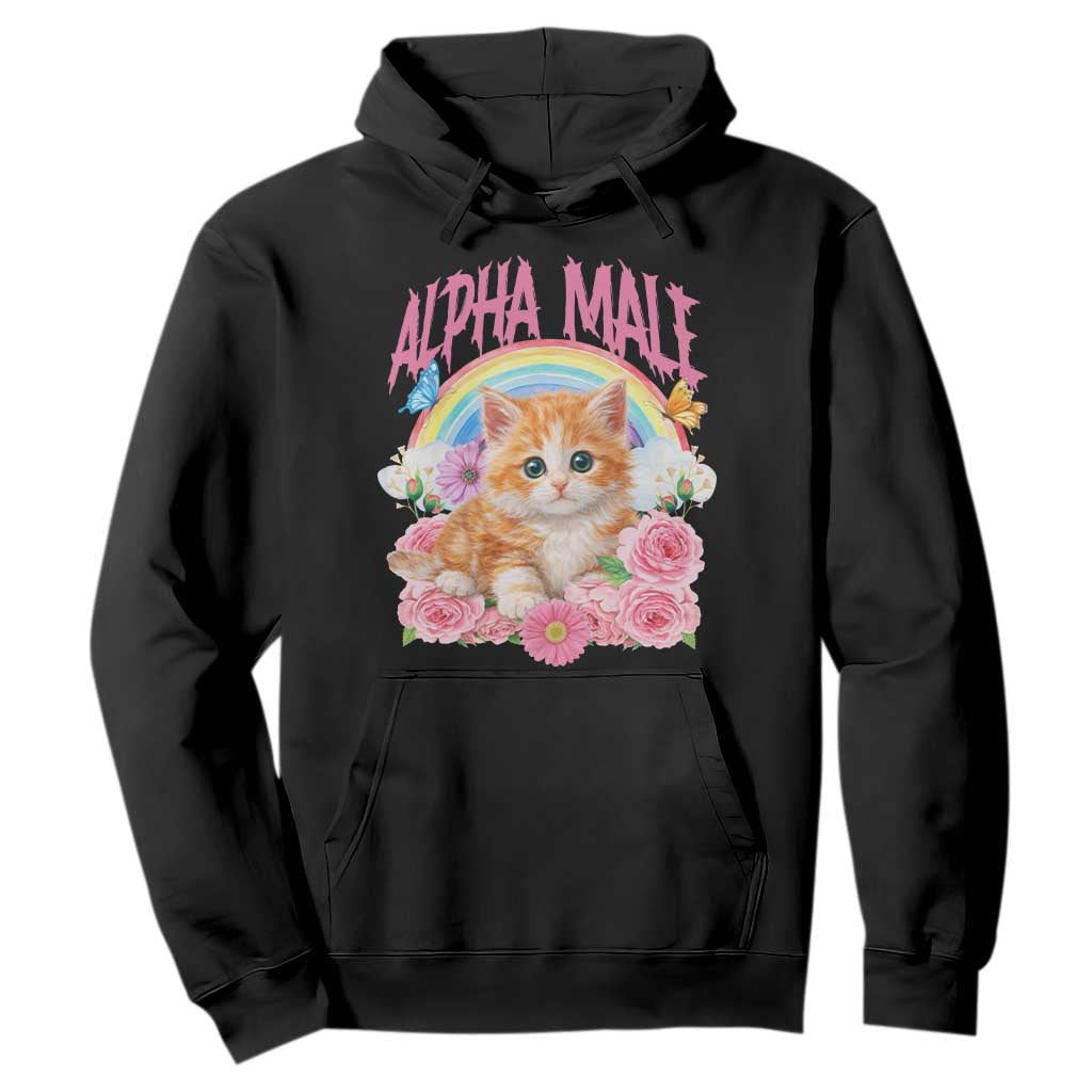 Alpha Male Funny Cat Hoodie Vintage 90s Kitten Rainbow Floral Butterflies TS11 Black Print Your Wear