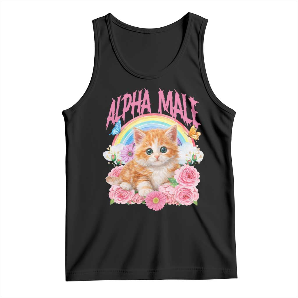 Alpha Male Funny Cat Tank Top Vintage 90s Kitten Rainbow Floral Butterflies TS11 Black Print Your Wear