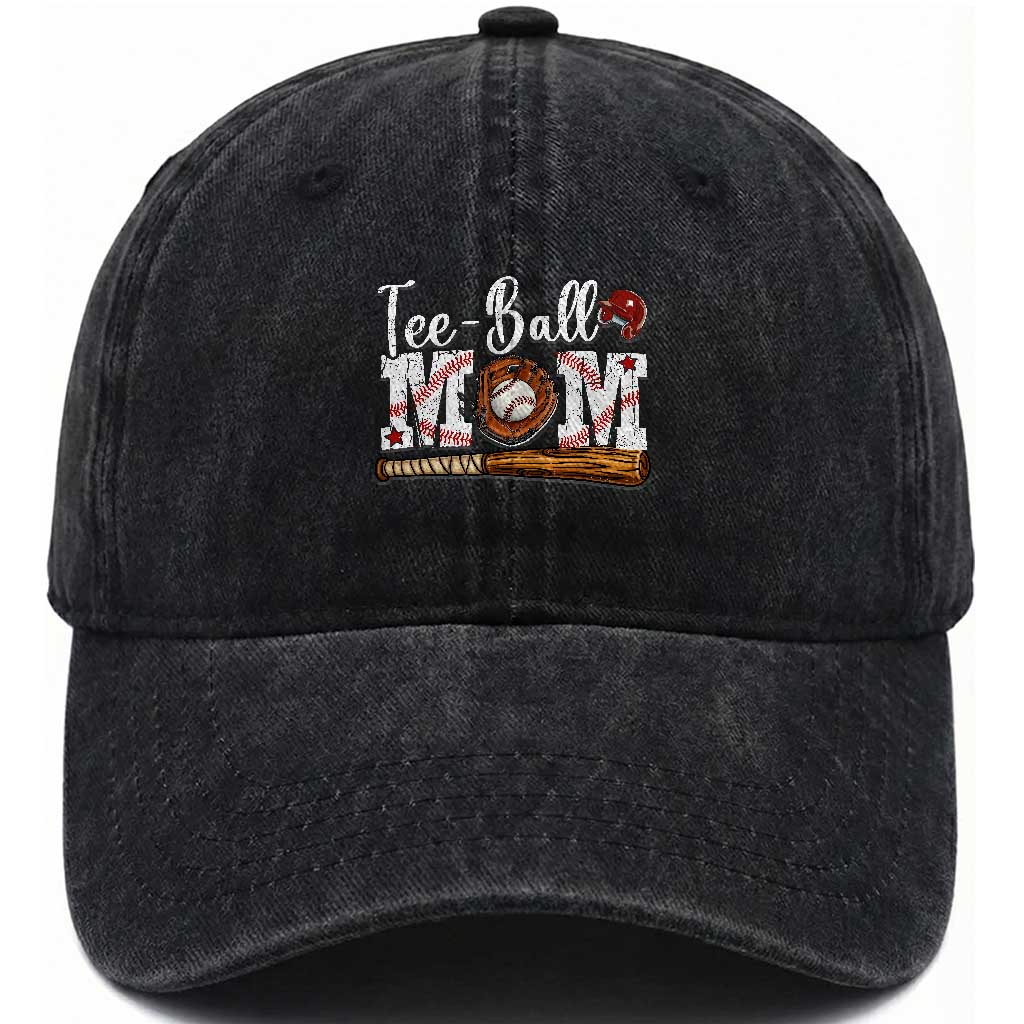 Baseball Mom Washed Cotton Baseball Cap Tee Ball Mama Funny Mother's Day TS11 Print Your Wear