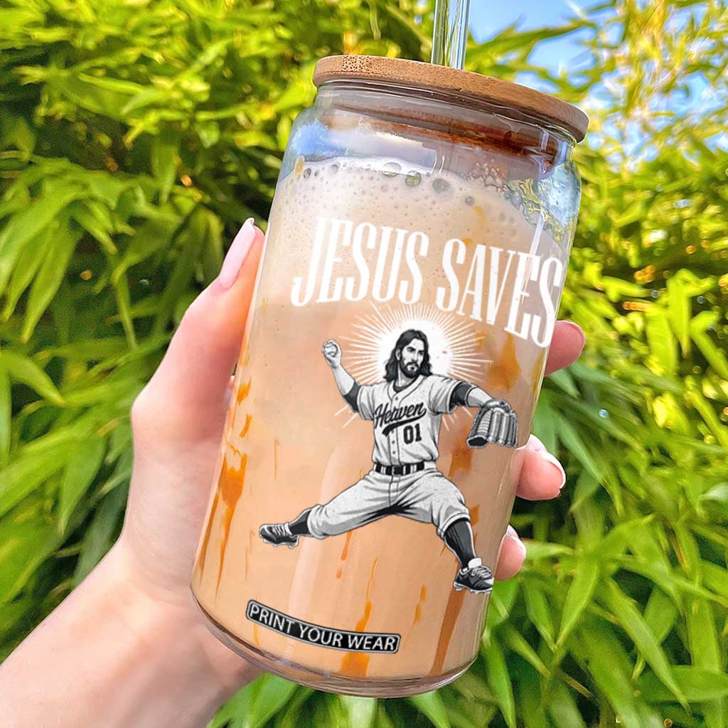 Christian Baseball Glass Can Jesus Saves Religious Faith Game Day