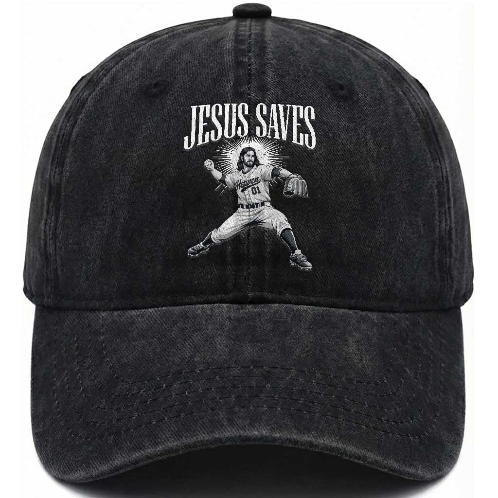 Christian Baseball Washed Cotton Baseball Cap Jesus Saves Religious Faith Game Day