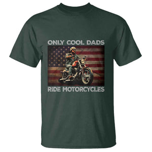 Only Cool Dads Ride Motorcycle T Shirt Vintage USA Flag Father's Day TS11 Dark Forest Green Print Your Wear