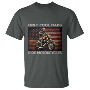 Only Cool Dads Ride Motorcycle T Shirt Vintage USA Flag Father's Day TS11 Dark Heather Print Your Wear