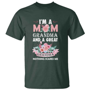 Mother T Shirt I'm A Mom Grandma And A Great Grandma Nothing Scares Me Carnation Flower Mother's Day TS11 Dark Forest Green Print Your Wear