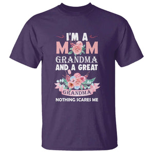 Mother T Shirt I'm A Mom Grandma And A Great Grandma Nothing Scares Me Carnation Flower Mother's Day TS11 Purple Print Your Wear