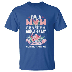 Mother T Shirt I'm A Mom Grandma And A Great Grandma Nothing Scares Me Carnation Flower Mother's Day TS11 Royal Blue Print Your Wear