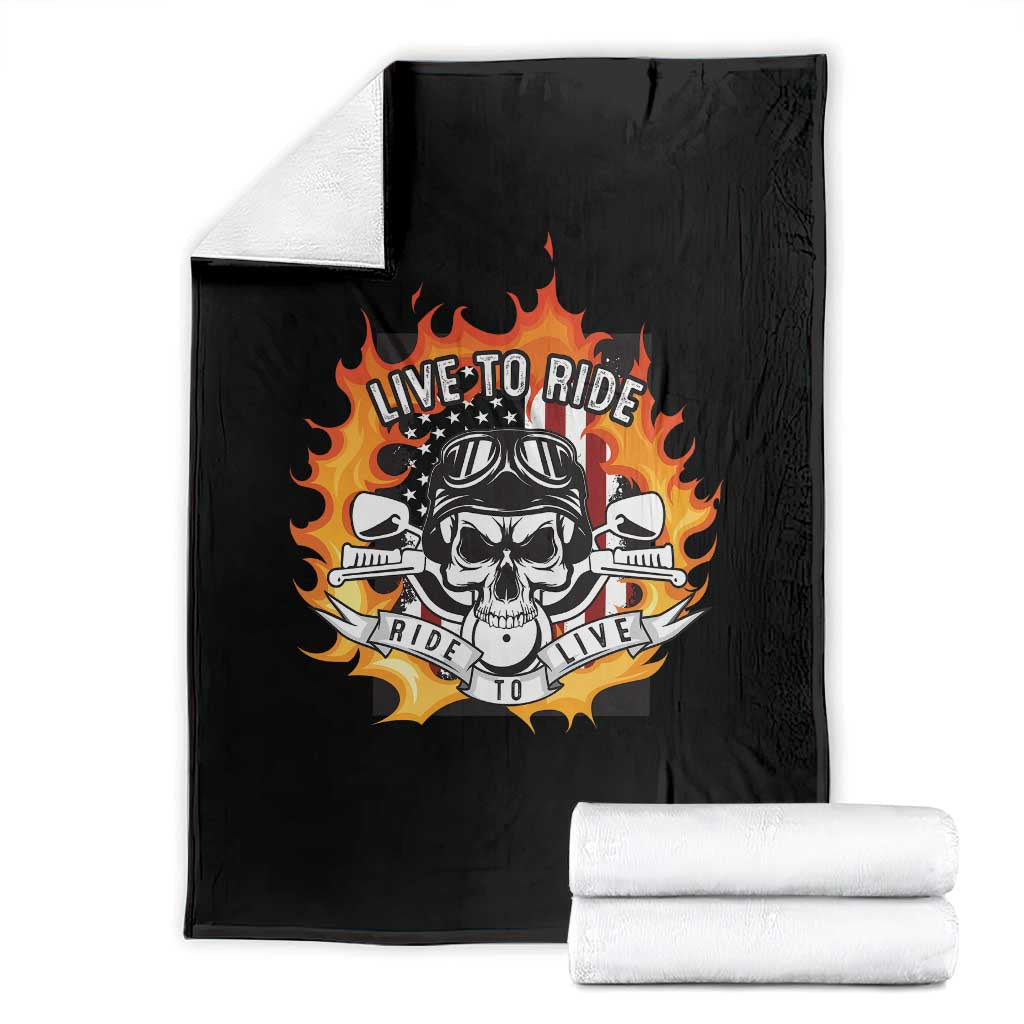 Funny Motorcycle Throw Blanket Live To Ride And Ride To Live Biker Skeleton Rider
