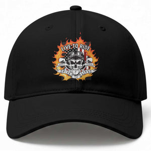 Funny Motorcycle Baseball Cap Live To Ride And Ride To Live Biker Skeleton Rider