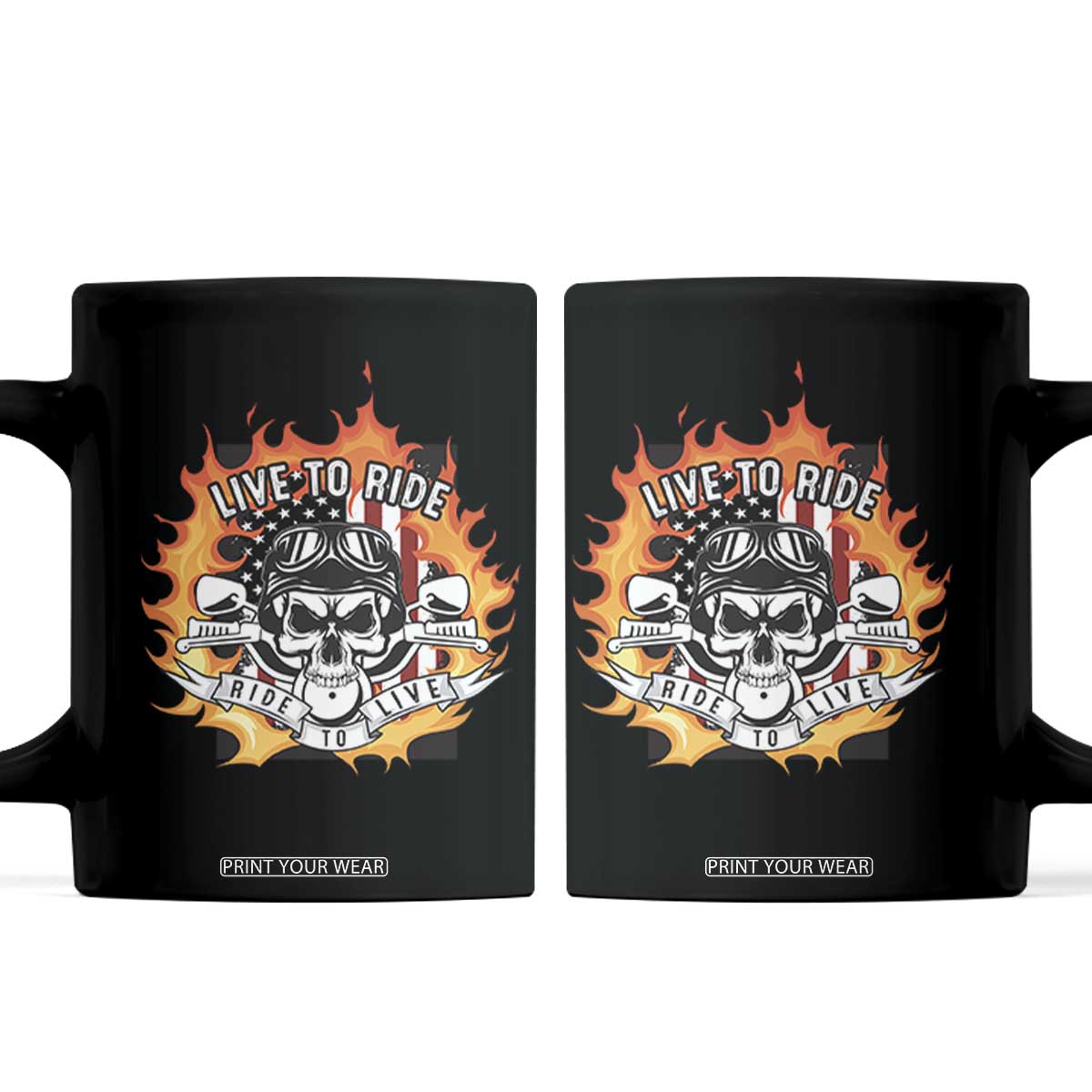 Funny Motorcycle Coffee Mug Live To Ride And Ride To Live Biker Skeleton Rider