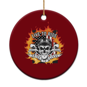 Funny Motorcycle Ceramic Ornament Live To Ride And Ride To Live Biker Skeleton Rider