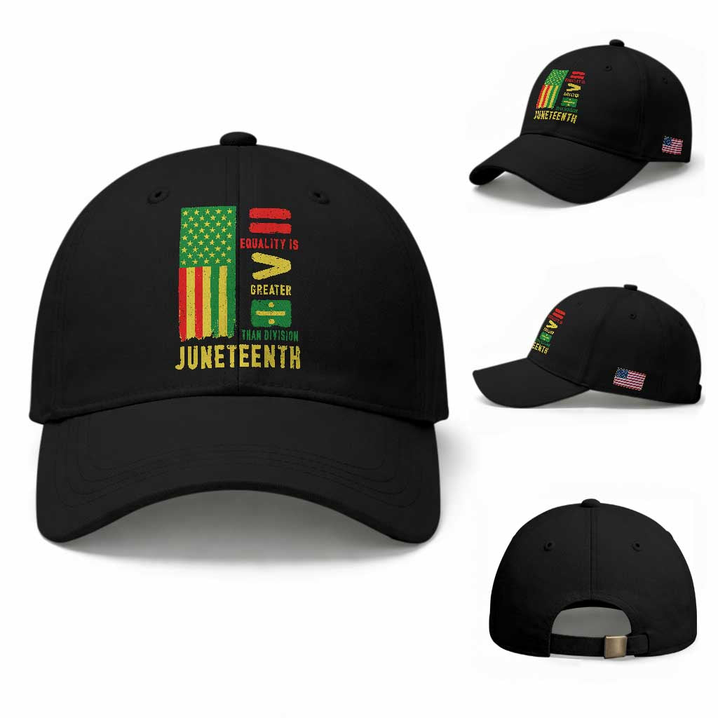 Juneteenth Equality Is Greater Than Division Baseball Cap Juneteenth American Flag TS11 Baseball Cap Universal Fit Black Print Your Wear