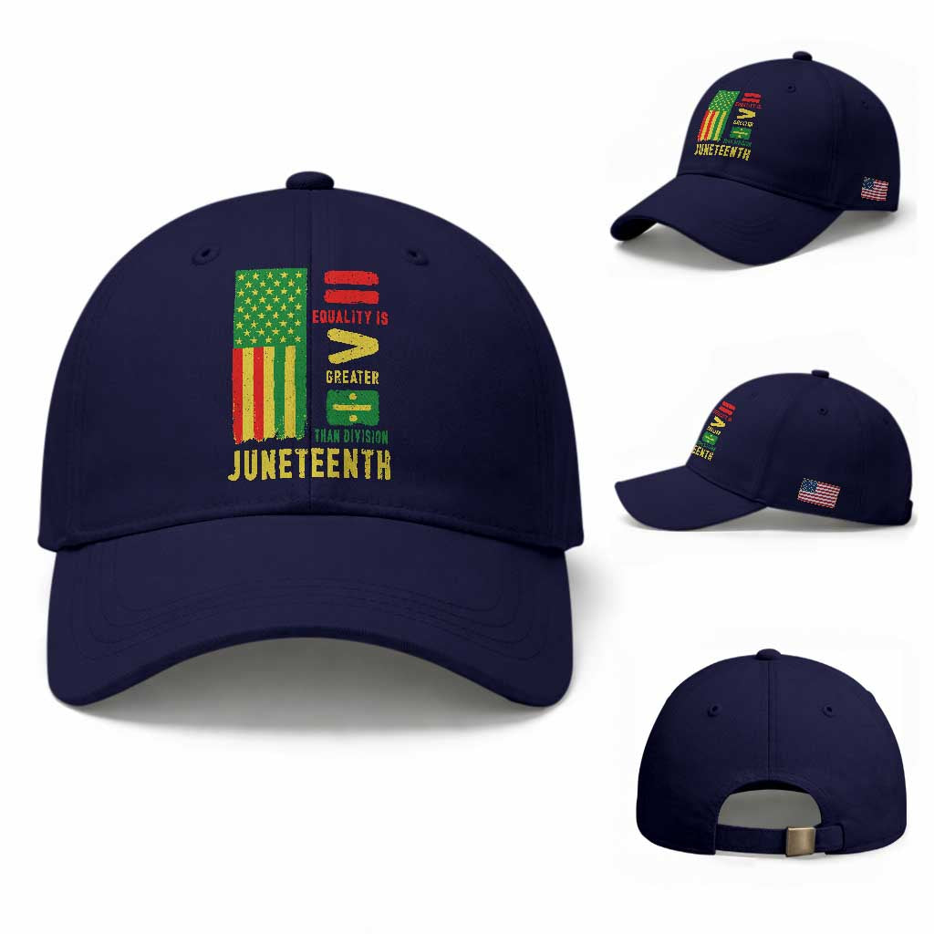 Juneteenth Equality Is Greater Than Division Baseball Cap Juneteenth American Flag TS11 Baseball Cap Universal Fit Dark Blue Print Your Wear