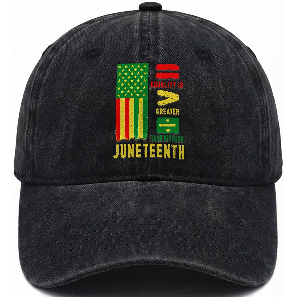 Juneteenth Equality Is Greater Than Division Washed Cotton Baseball Cap Juneteenth American Flag TS11 Print Your Wear