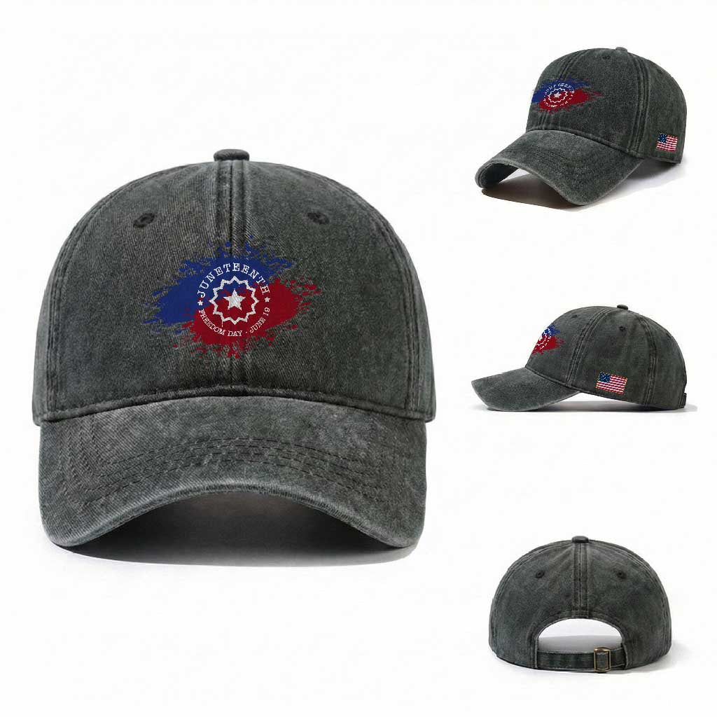 Juneteenth Freedom Day June 19 1865 Washed Cotton Baseball Cap Juneteenth Flag TS11 Washed Cap Universal Fit Dark Green Print Your Wear