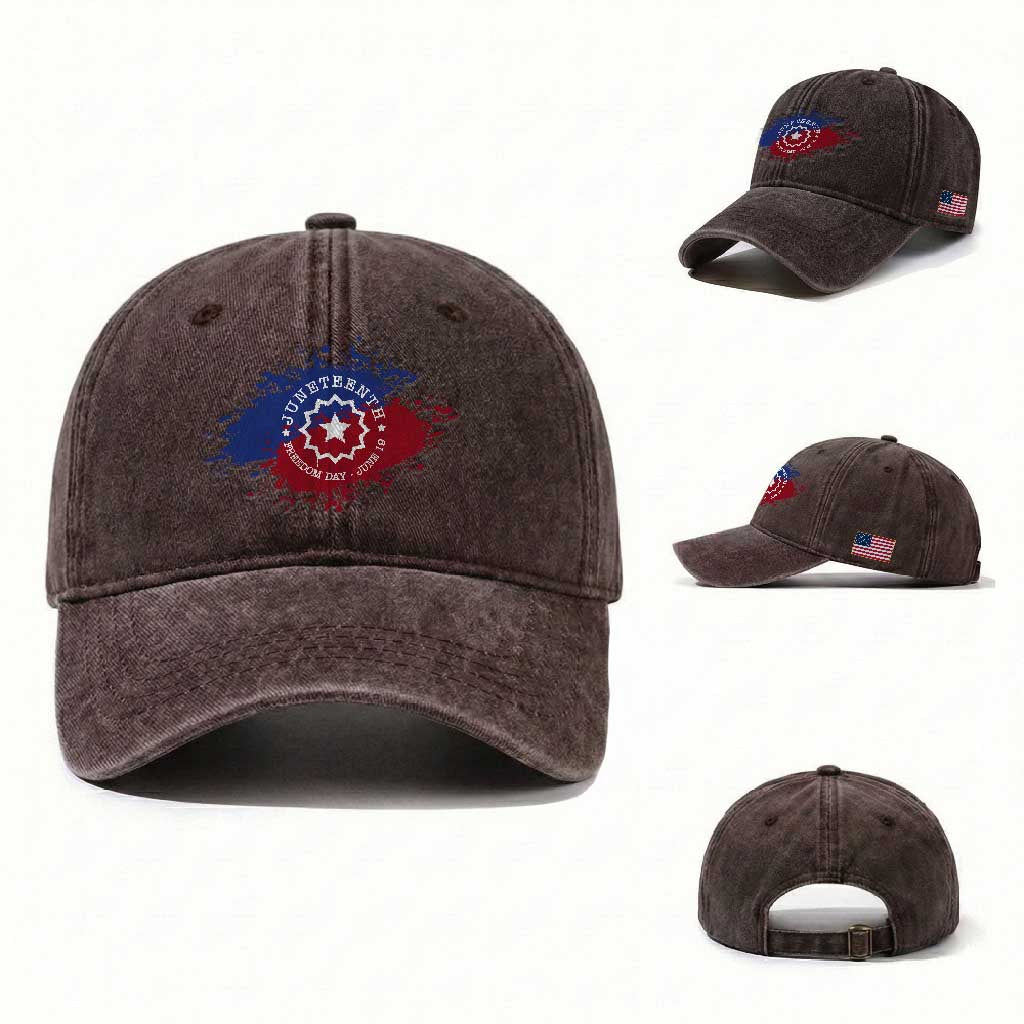 Juneteenth Freedom Day June 19 1865 Washed Cotton Baseball Cap Juneteenth Flag TS11 Washed Cap Universal Fit Dark Brown Print Your Wear