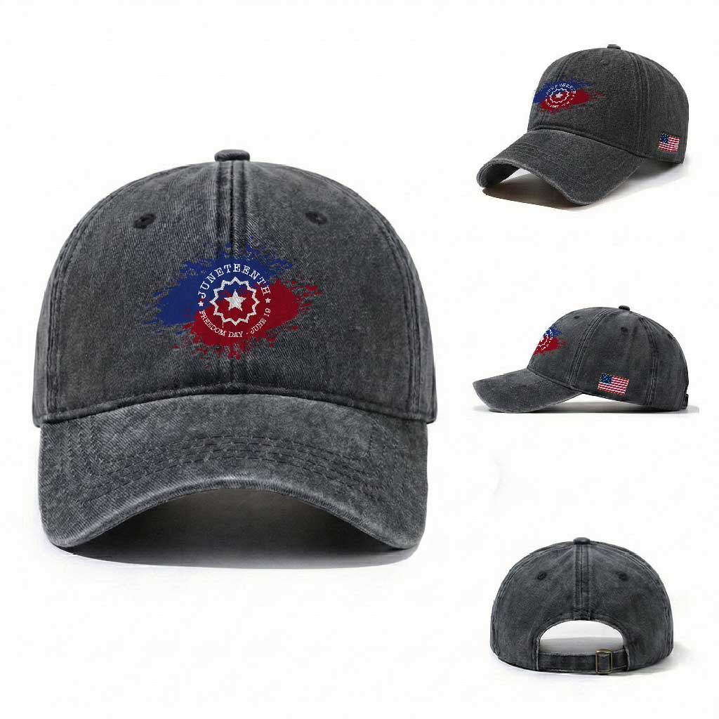 Juneteenth Freedom Day June 19 1865 Washed Cotton Baseball Cap Juneteenth Flag TS11 Washed Cap Universal Fit Dark Gray Print Your Wear