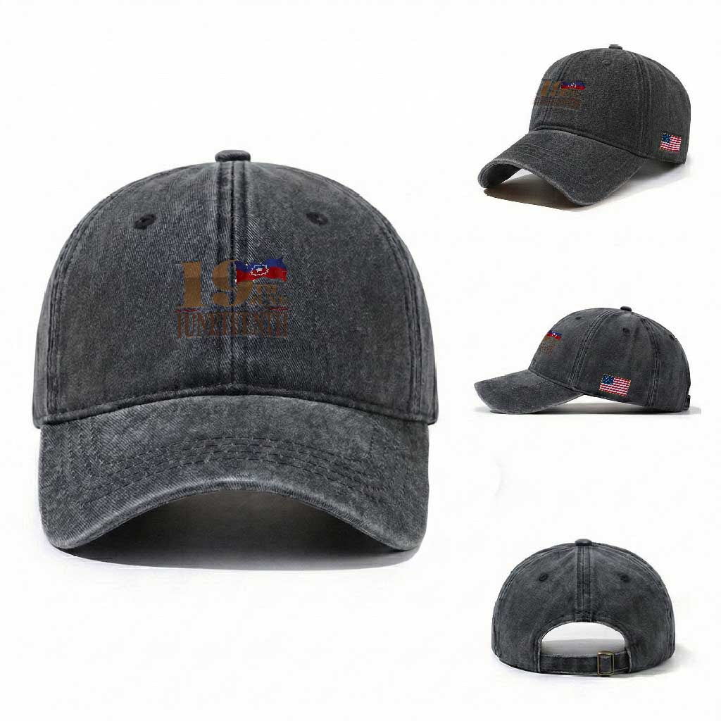19th June Juneteenth Freedom Day Washed Cotton Baseball Cap Juneteenth Flag TS11 Washed Cap Universal Fit Dark Gray Print Your Wear